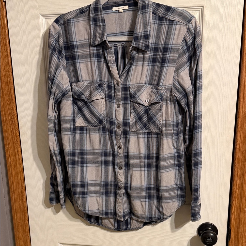 Maurices Navy and Light Gray Plaid Shirt